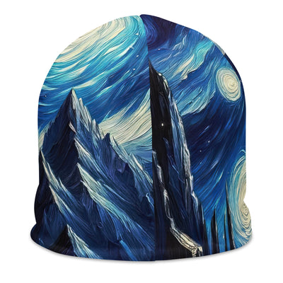 Sternennacht-Stil Ölgemälde der Alpen, himmlische Wirbelmuster - Beanie (All-Over Print) berge xxx yyy zzz