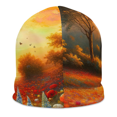 Ölgemälde eines Blumenfeldes im Sonnenuntergang, leuchtende Farbpalette - Beanie (All-Over Print) camping xxx yyy zzz