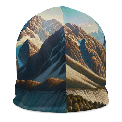 Ölgemälde eines unberührten Sees, der die Bergkette spiegelt - Beanie (All-Over Print) berge xxx yyy zzz