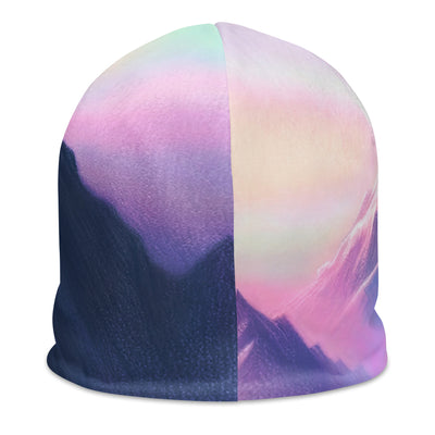 Pastellzeichnung der Alpen im Morgengrauen mit Steinbock in Rosa- und Lavendeltönen - Beanie (All-Over Print) berge xxx yyy zzz