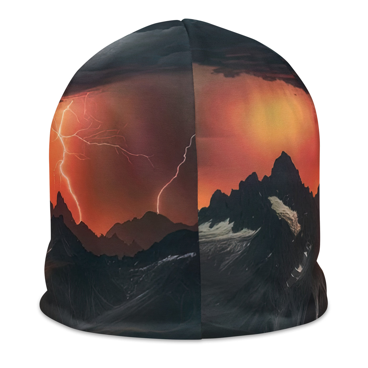 Foto einer Alpenburg bei stürmischem Sonnenuntergang, dramatische Wolken und Sonnenstrahlen - Beanie (All-Over Print) berge xxx yyy zzz