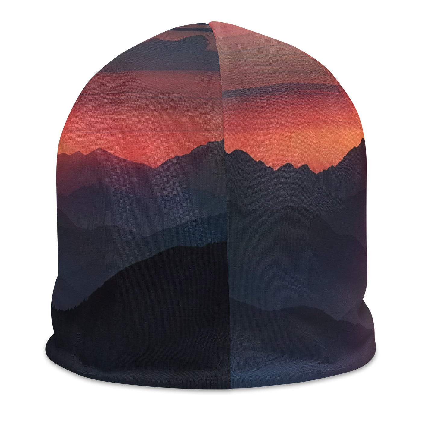 Foto der Alpenwildnis beim Sonnenuntergang, Himmel in warmen Orange-Tönen - Beanie (All-Over Print) berge xxx yyy zzz