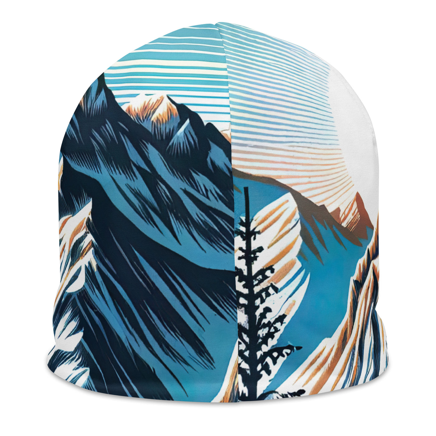 Vektorgrafik eines Wolfes im winterlichen Alpenmorgen, Berge mit Schnee- und Felsmustern - Beanie (All-Over Print) berge xxx yyy zzz