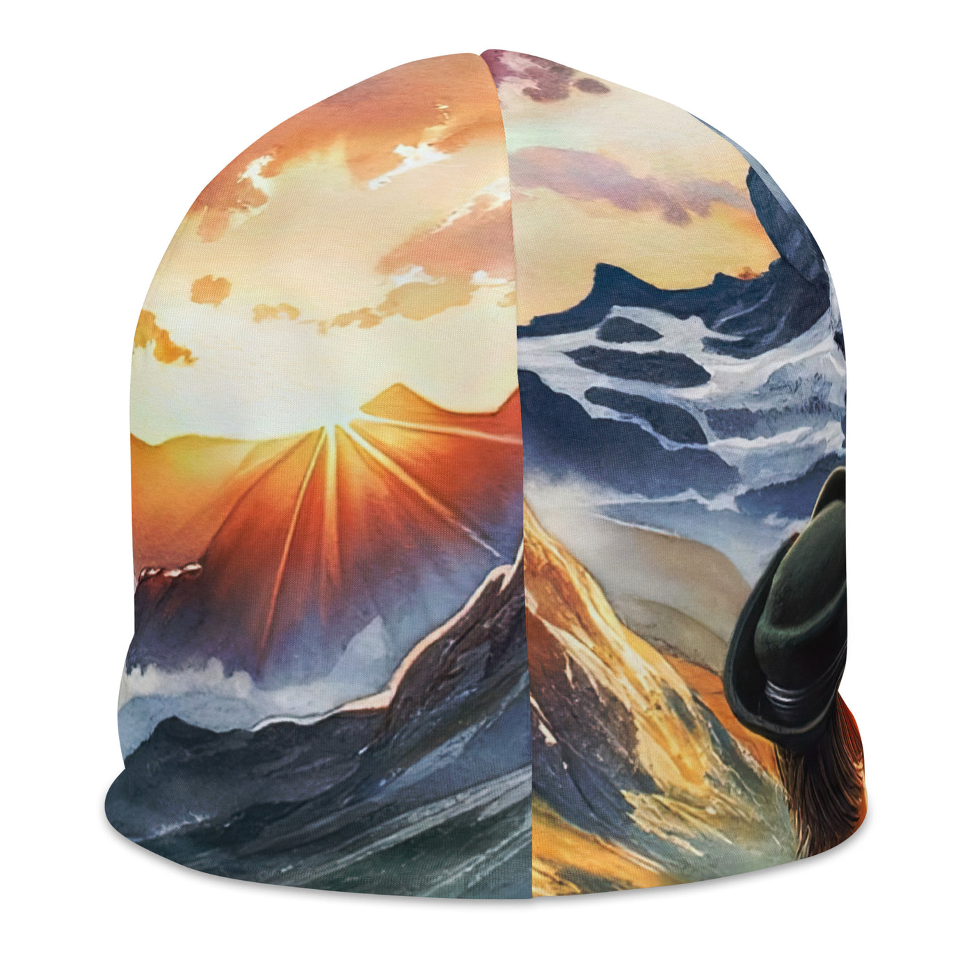 Aquarell einer Berglandschaft in der goldenen Stunde mit österreichischem Wanderer - Beanie (All-Over Print) wandern xxx yyy zzz