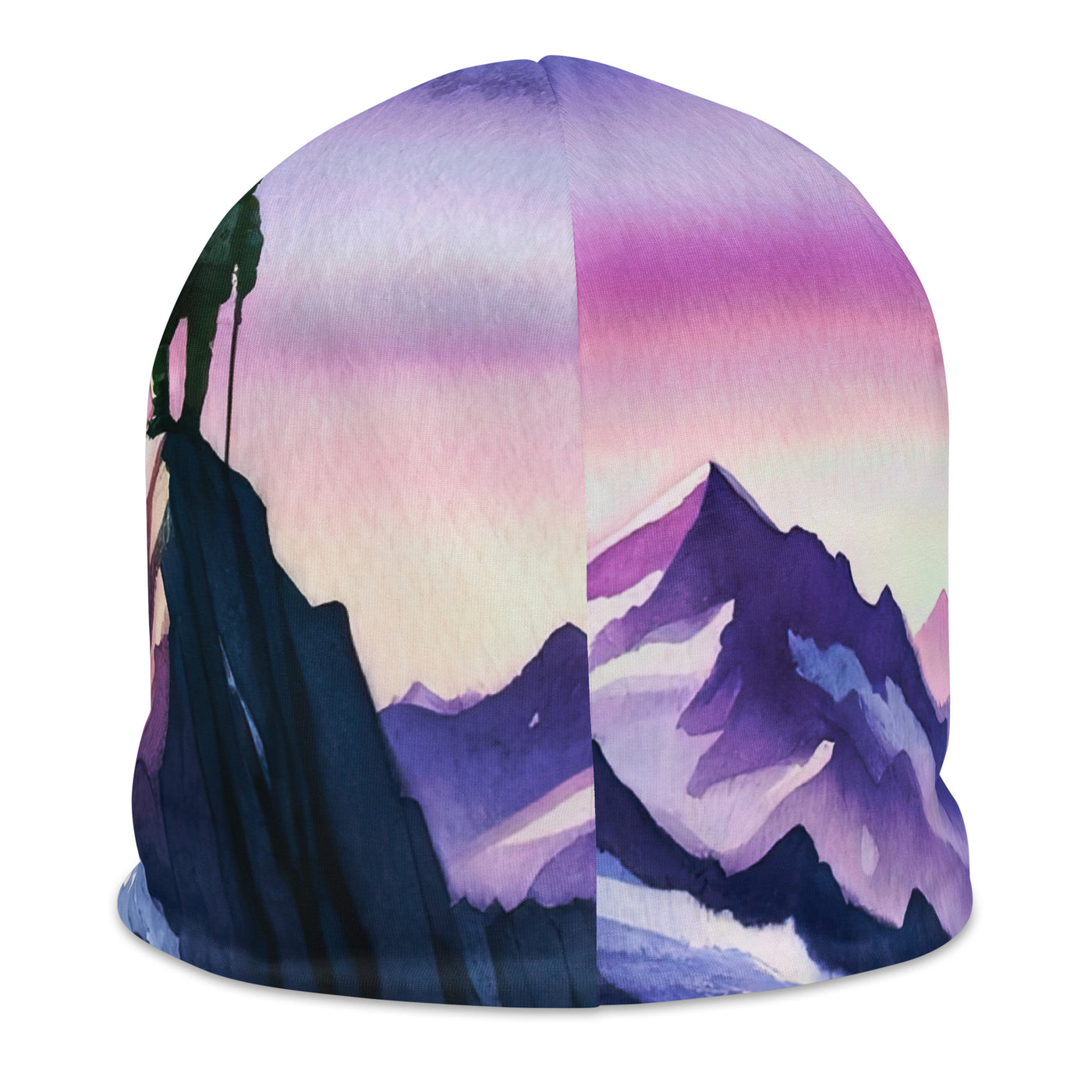 Aquarell eines Bergsteigers auf einem Alpengipfel in der Abenddämmerung - Beanie (All-Over Print) wandern xxx yyy zzz