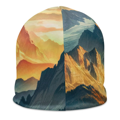 Aquarell der Alpenpracht bei Sonnenuntergang, Berge im goldenen Licht - Beanie (All-Over Print) berge xxx yyy zzz