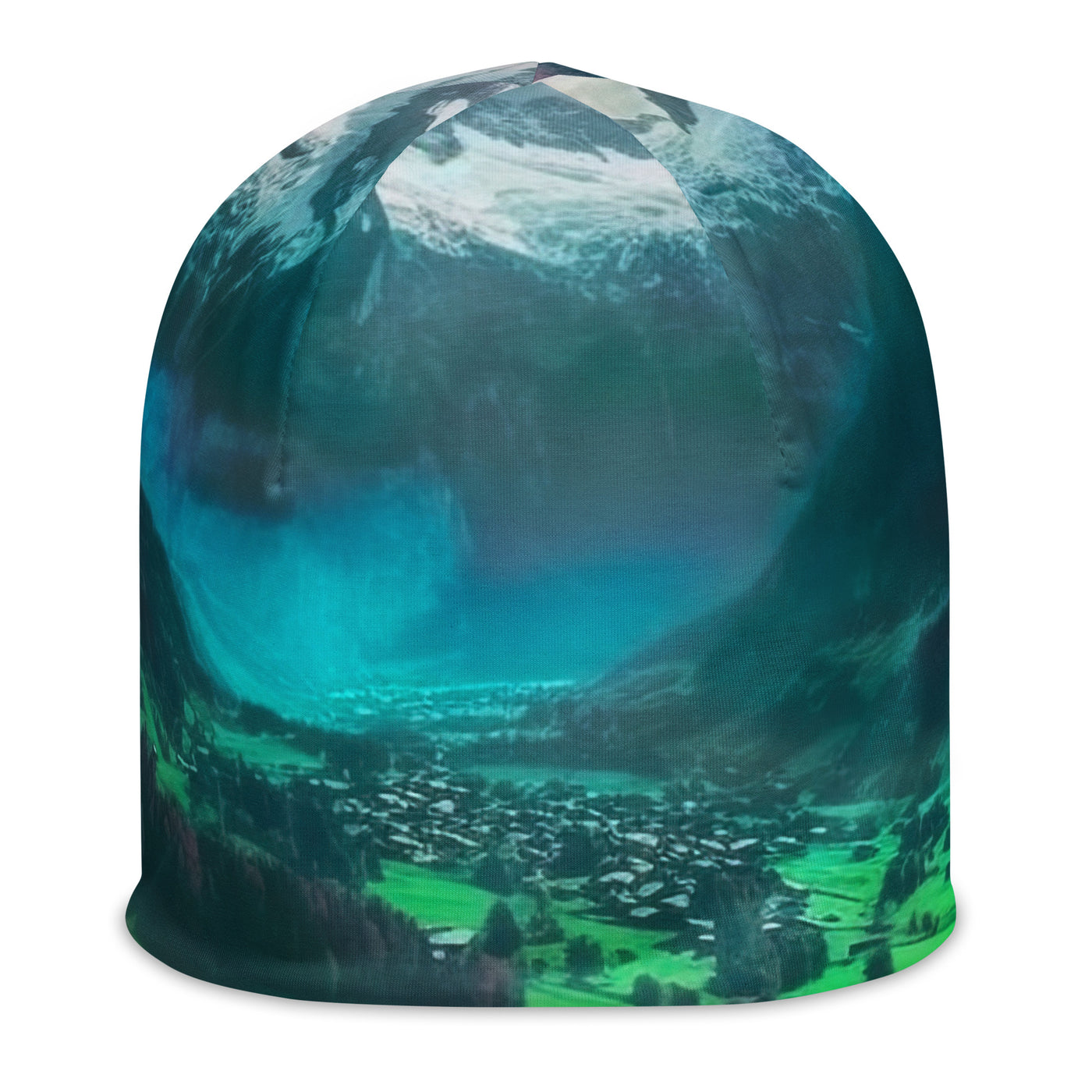 Berglandschaft und Dorf - Fotorealistische Malerei - Beanie (All-Over Print) berge xxx L