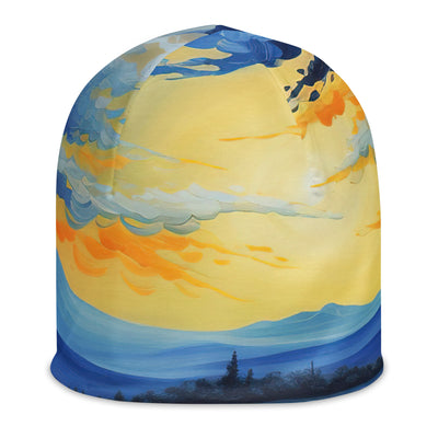 Berglandschaft mit schönen gelben Blumen - Landschaftsmalerei - Beanie (All-Over Print) berge xxx L