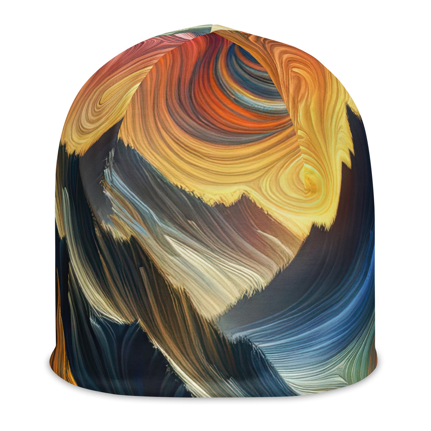 Abstraktes Kunstgemälde der Alpen mit wirbelnden, lebendigen Farben und dynamischen Mustern. Wanderer Silhouette - Beanie (All-Over Print) wandern xxx yyy zzz L