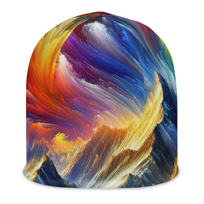 Alpen im Farbsturm mit erleuchtetem Wanderer - Abstrakt - Beanie (All-Over Print) wandern xxx yyy zzz L