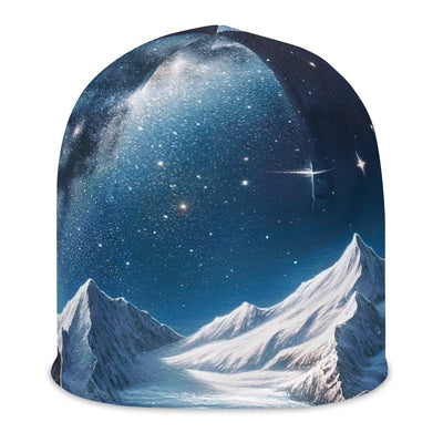 Sternennacht und Eisbär: Acrylgemälde mit Milchstraße, Alpen und schneebedeckte Gipfel - Beanie (All-Over Print) camping xxx yyy zzz L
