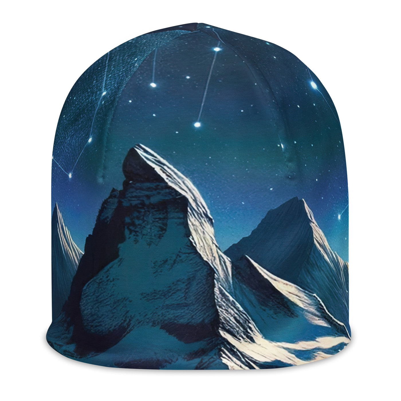 Alpenwinternacht: Digitale Kunst mit Wanderern in Bergen und Sternenhimmel - Beanie (All-Over Print) wandern xxx yyy zzz L