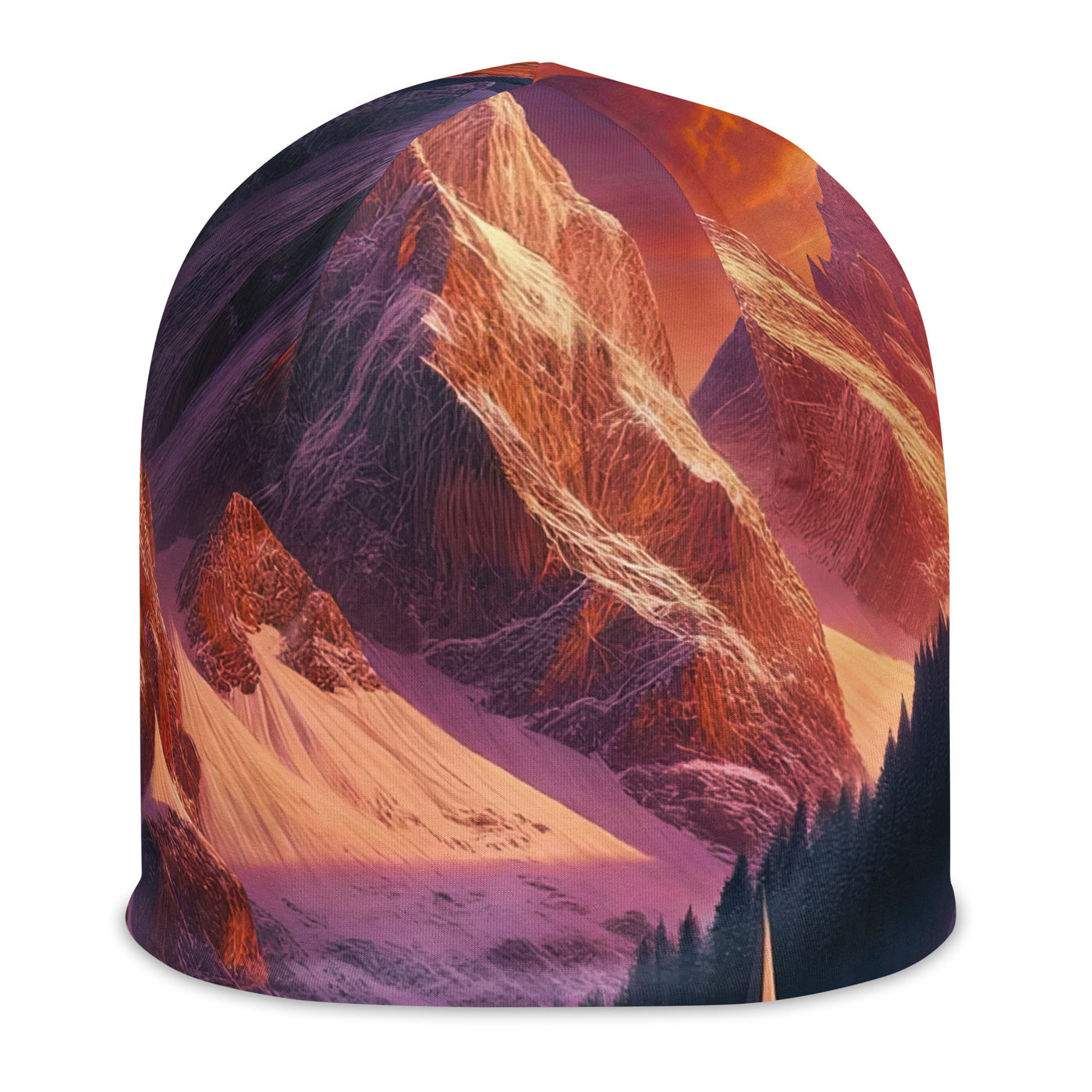 Magische Alpenstunde: Digitale Kunst mit warmem Himmelsschein über schneebedeckte Berge - Beanie (All-Over Print) berge xxx yyy zzz L