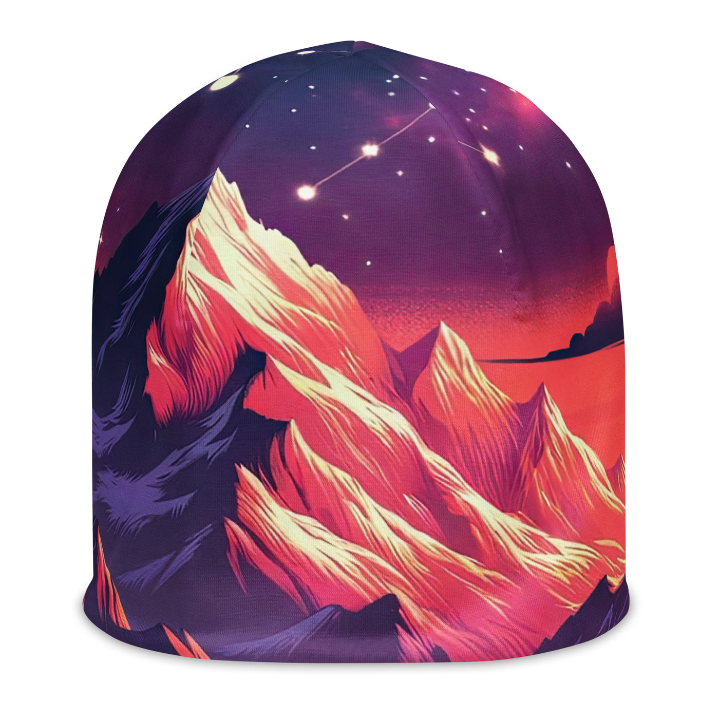 Fuchs im dramatischen Sonnenuntergang: Digitale Bergillustration in Abendfarben - Beanie (All-Over Print) camping xxx yyy zzz L