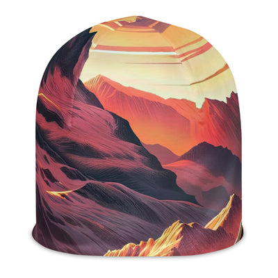 Berghütte im goldenen Sonnenuntergang: Digitale Alpenillustration - Beanie (All-Over Print) berge xxx yyy zzz L