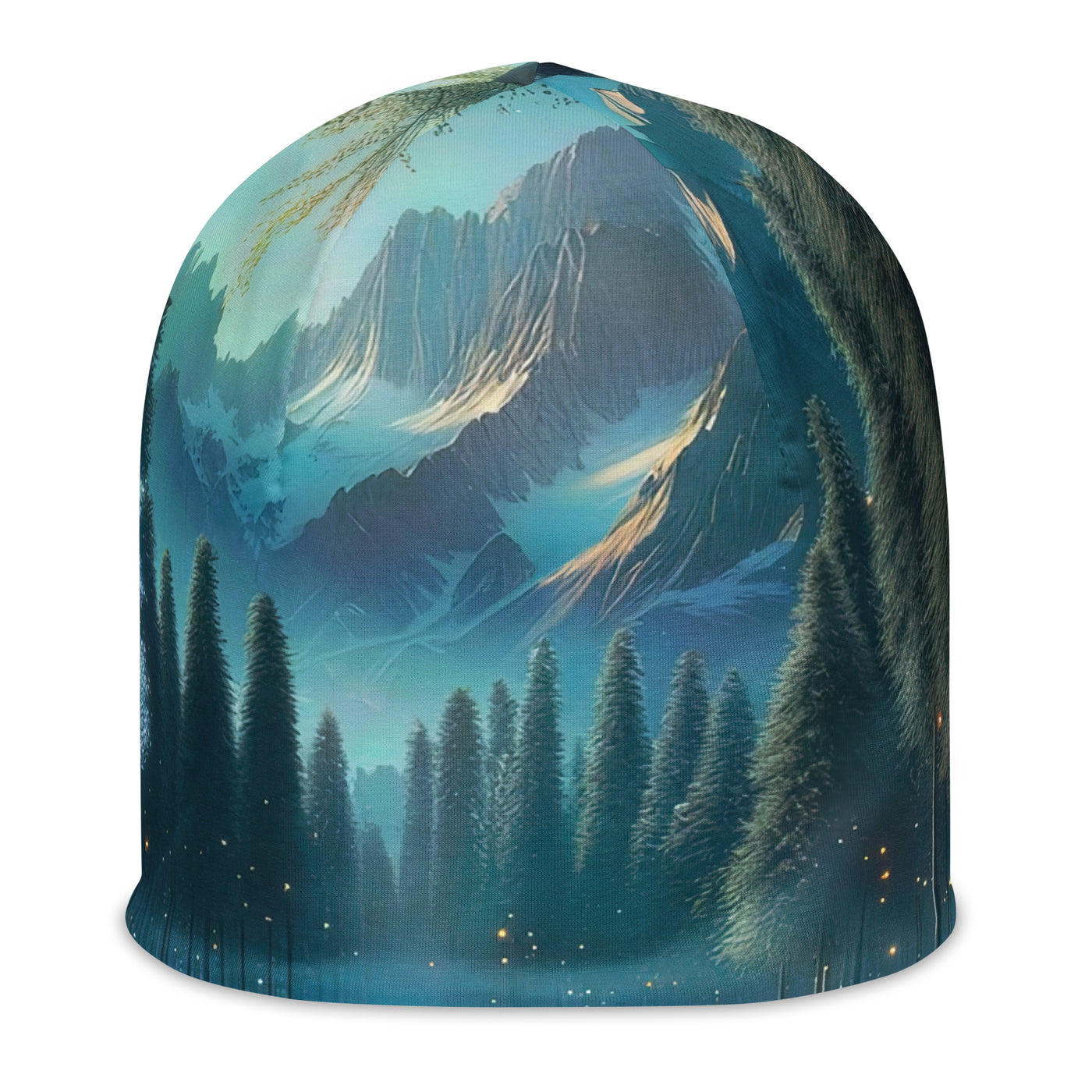 Ätherischer Alpenwald: Digitale Darstellung mit leuchtenden Bäumen und Blumen - Beanie (All-Over Print) camping xxx yyy zzz L