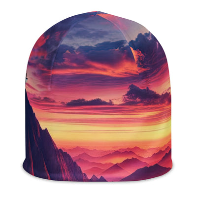 Dramatischer Alpen-Sonnenaufgang, Gipfelkreuz und warme Himmelsfarben - Beanie (All-Over Print) berge xxx yyy zzz L