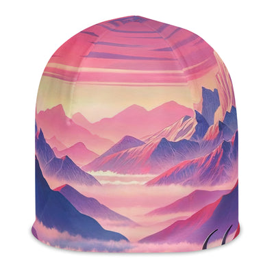 Verträumte Berg-Abenddämmerung mit Hochlandrind und blumigem Glanz - Beanie (All-Over Print) berge xxx yyy zzz L