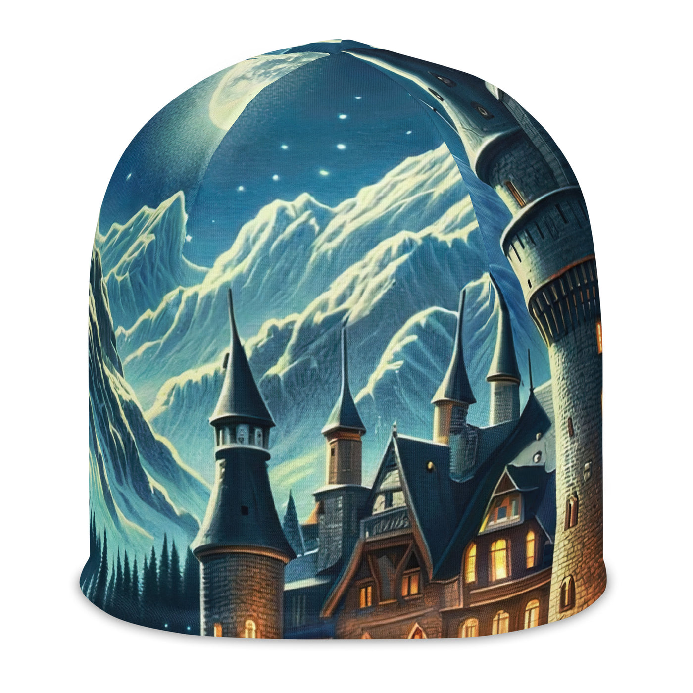 Mondhelle Schlossnacht in den Alpen, sternenklarer Himmel - Beanie (All-Over Print) berge xxx yyy zzz L