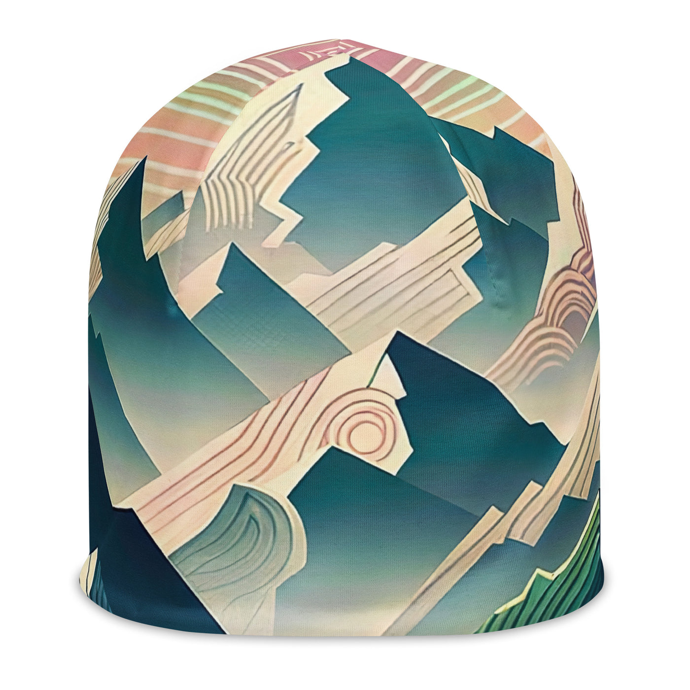 Bär im Panoramablick der Alpen, moderne Kunst-Gebirgsschichten - Beanie (All-Over Print) camping xxx yyy zzz L