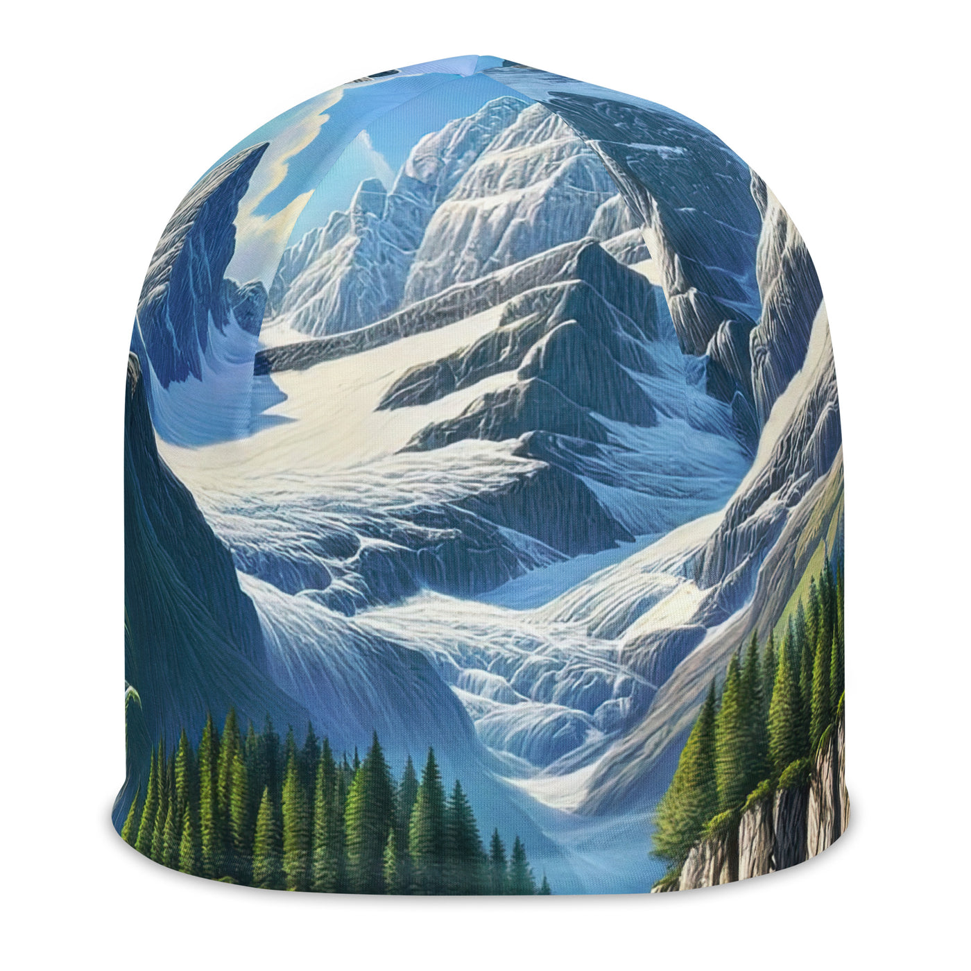 Illustration einer unberührten Alpenkulisse im Hochsommer. Wasserfall und See - Beanie (All-Over Print) berge xxx yyy zzz L