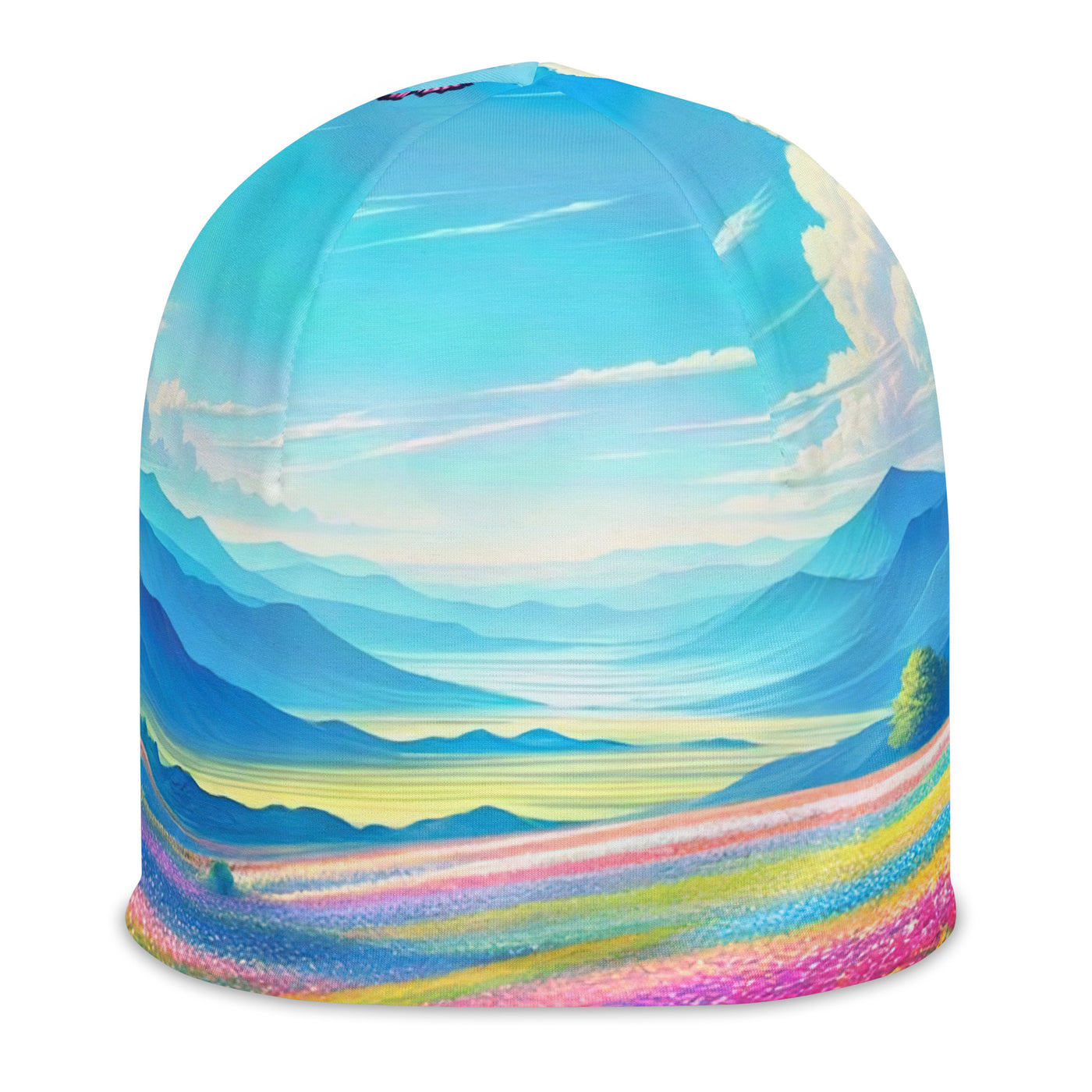 Weitläufiges Blumenfeld unter himmelblauem Himmel, leuchtende Flora - Beanie (All-Over Print) camping xxx yyy zzz L