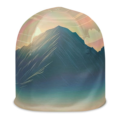 Bergszene bei Morgendämmerung, erste Sonnenstrahlen auf Bergrücken - Beanie (All-Over Print) berge xxx yyy zzz L