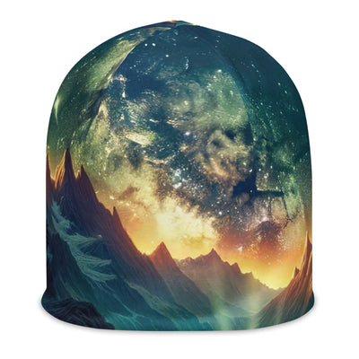 Alpine Wildnis mit Bergdorf unter sternenklarem Nachthimmel - Beanie (All-Over Print) berge xxx yyy zzz L