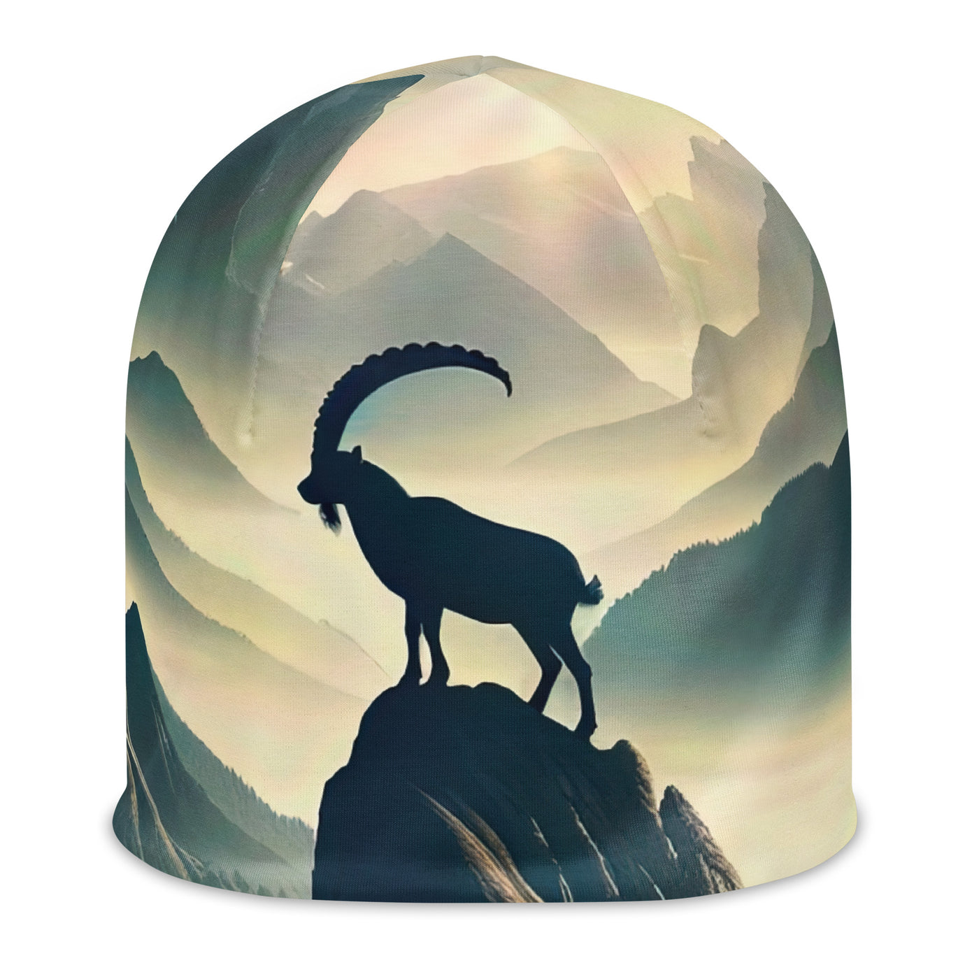 Morgendlicher Steinbock auf Alpengipfel, steile Berghänge - Beanie (All-Over Print) berge xxx yyy zzz