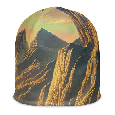 Ölgemälde eines Schweizer Wanderers in den Alpen bei goldenem Sonnenlicht - Beanie (All-Over Print) wandern xxx yyy zzz