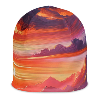 Ölgemälde der Alpenlandschaft im ätherischen Sonnenuntergang, himmlische Farbtöne - Beanie (All-Over Print) berge xxx yyy zzz L