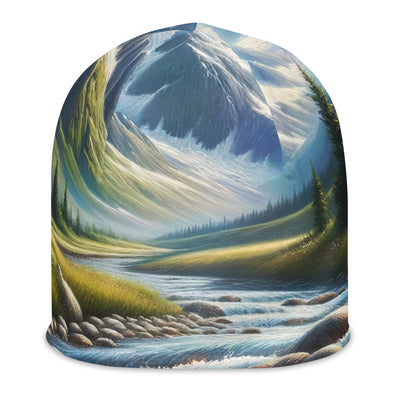 Ölgemälde eines Gebirgsbachs durch felsige Landschaft - Beanie (All-Over Print) berge xxx yyy zzz L