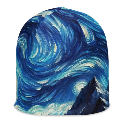 Sternennacht-Stil Ölgemälde der Alpen, himmlische Wirbelmuster - Beanie (All-Over Print) berge xxx yyy zzz L