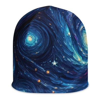 Sternennacht über den Alpen inspiriertes Ölgemälde, mystischer Nachthimmel in Blau - Beanie (All-Over Print) camping xxx yyy zzz L