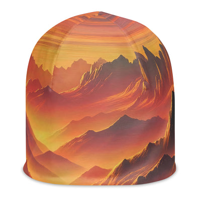 Ölgemälde der Alpen in der goldenen Stunde mit Wanderer, Orange-Rosa Bergpanorama - Beanie (All-Over Print) wandern xxx yyy zzz L