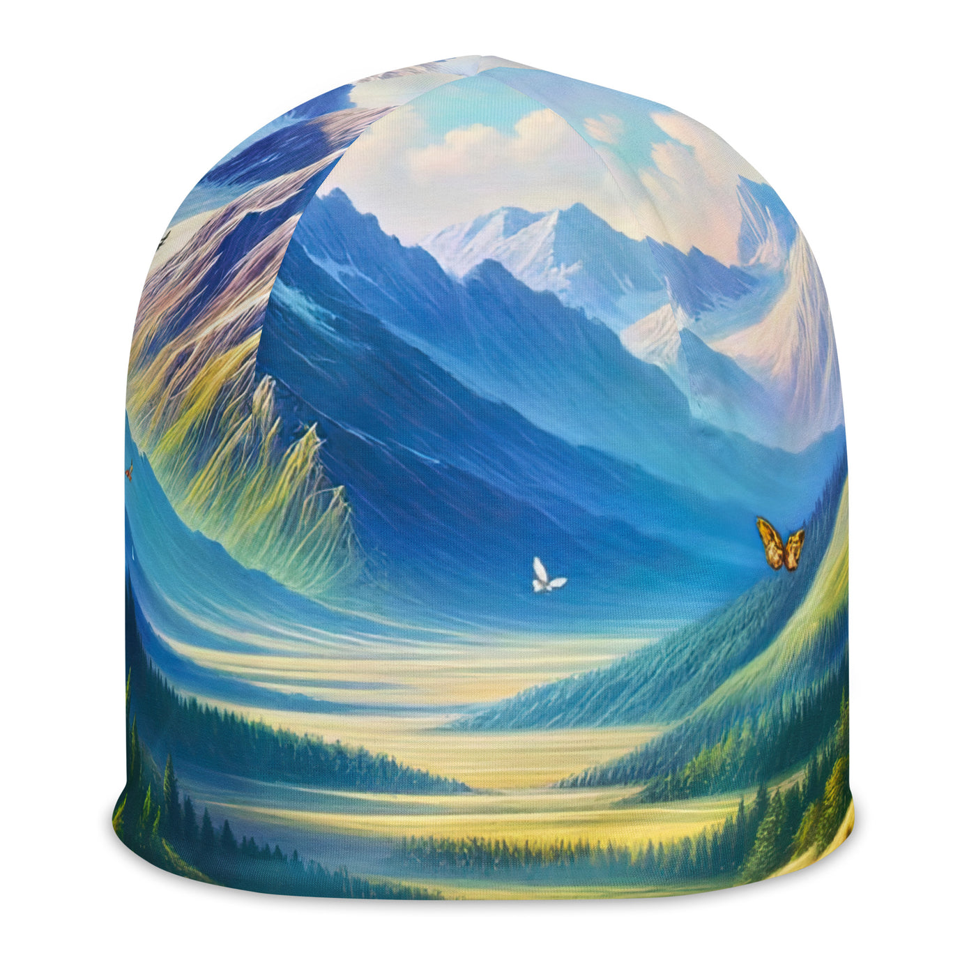 Ölgemälde einer ruhigen Almwiese, Oase mit bunter Wildblumenpracht - Beanie (All-Over Print) camping xxx yyy zzz L