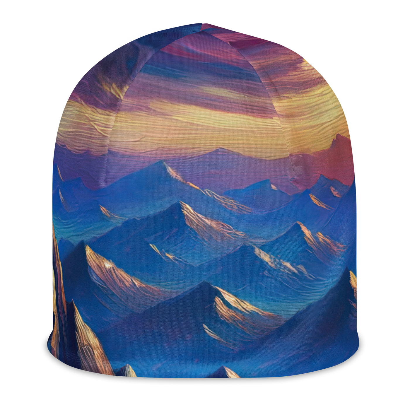 Ölgemälde eines ruhigen Alpenabends mit Bergsteigersilhouette auf dem Gipfel - Beanie (All-Over Print) wandern xxx yyy zzz L