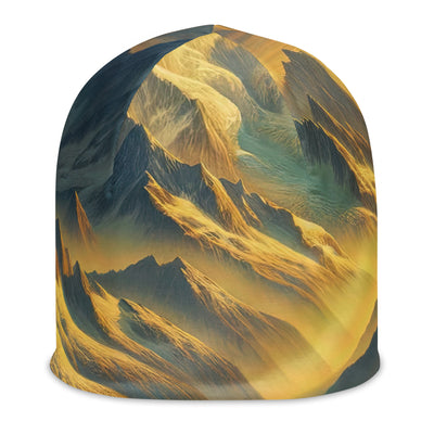 Ölgemälde eines Wanderers bei Morgendämmerung auf Alpengipfeln mit goldenem Sonnenlicht - Beanie (All-Over Print) wandern xxx yyy zzz L