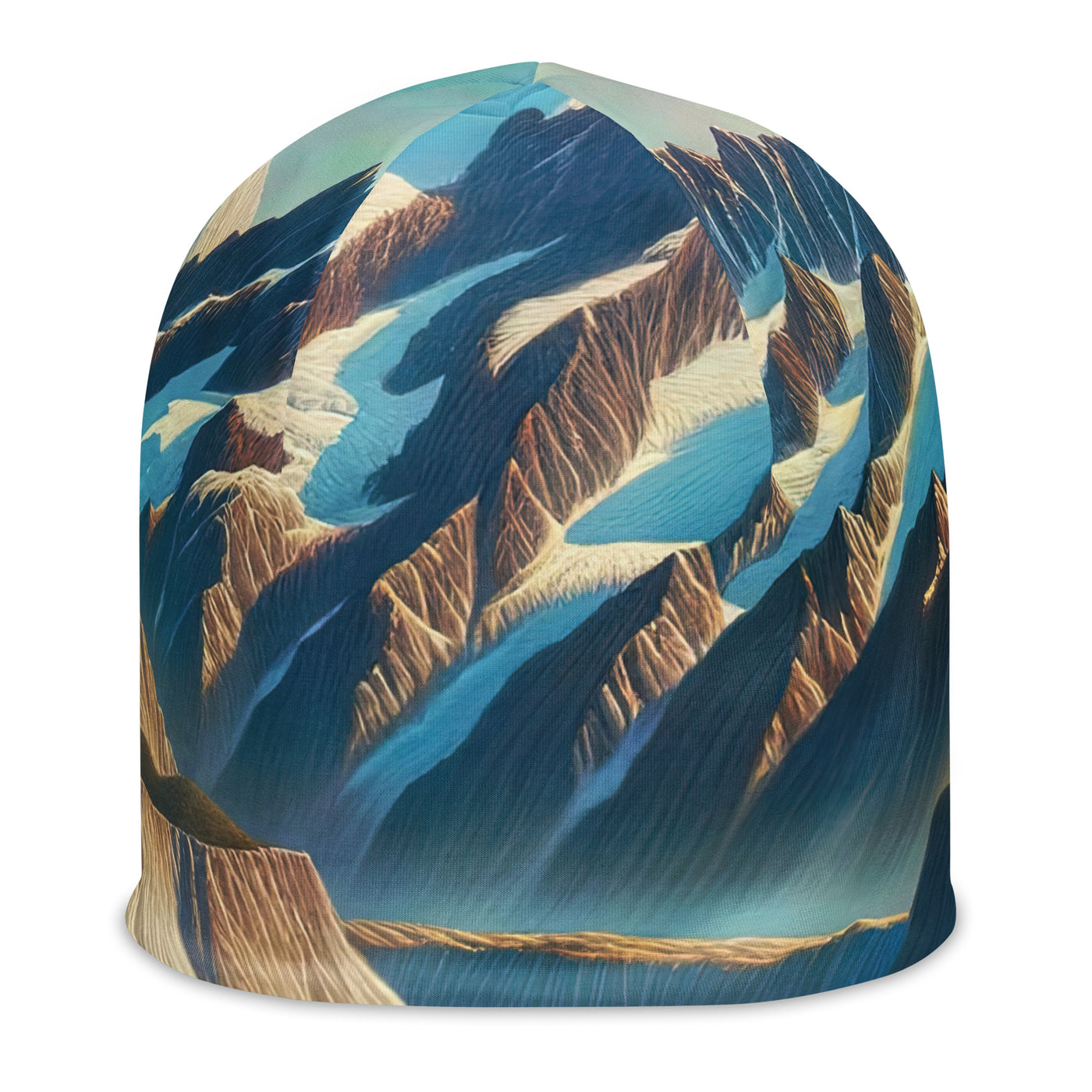 Ölgemälde eines unberührten Sees, der die Bergkette spiegelt - Beanie (All-Over Print) berge xxx yyy zzz L