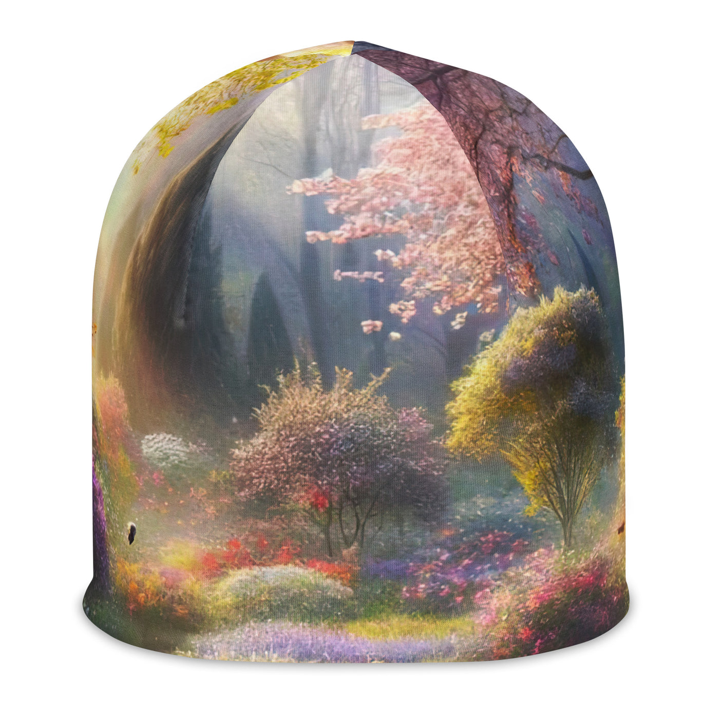 Foto einer Gartenszene im Frühling mit Weg durch blühende Rosen und Veilchen - Beanie (All-Over Print) camping xxx yyy zzz L