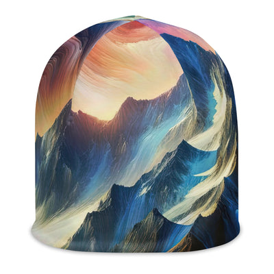 Foto eines abstrakt-expressionistischen Alpengemäldes mit Wanderersilhouette - Beanie (All-Over Print) wandern xxx yyy zzz