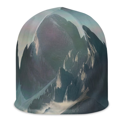 Foto eines nebligen Alpenmorgens, scharfe Gipfel ragen aus dem Nebel - Beanie (All-Over Print) berge xxx yyy zzz