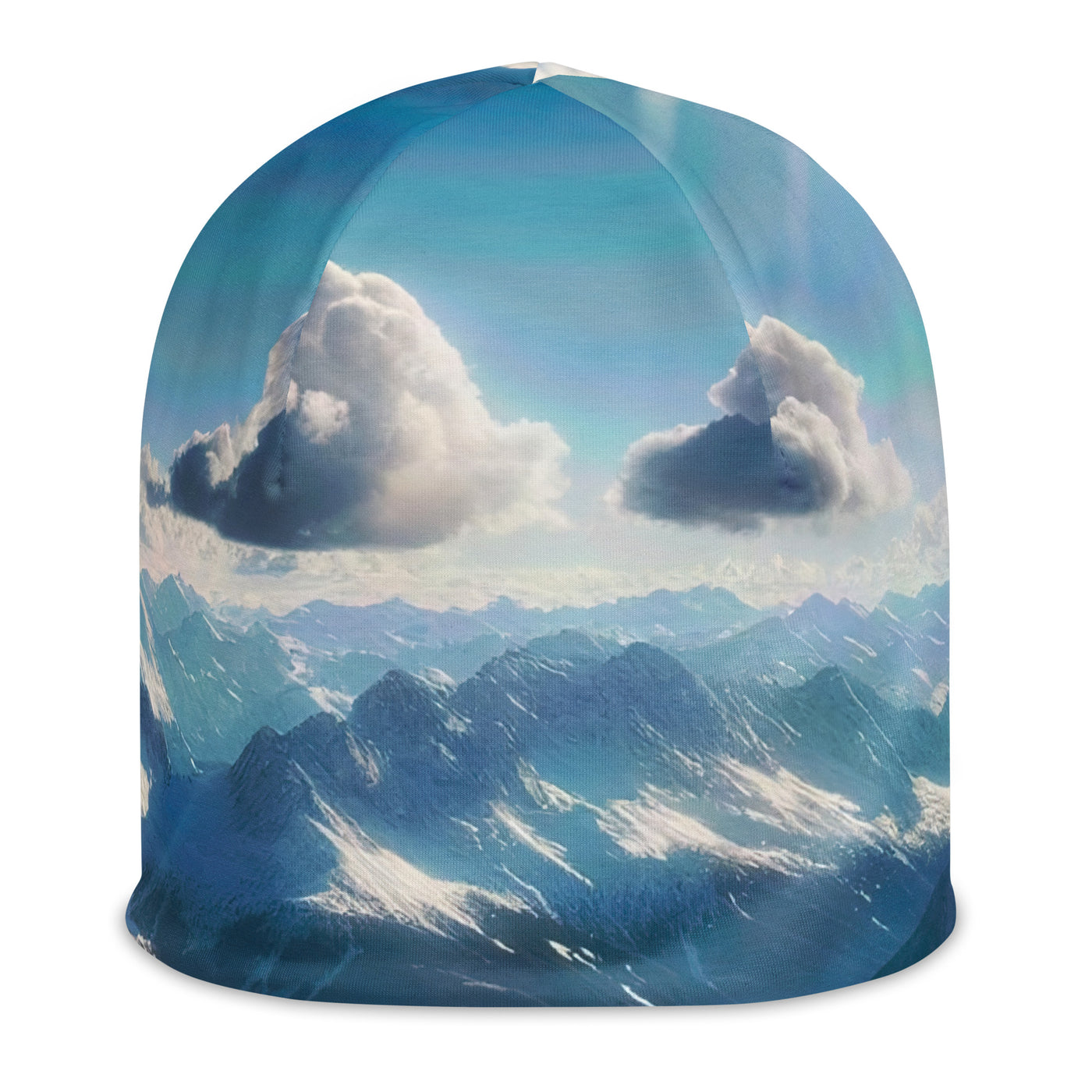 Foto der Alpen im Winter mit Bären auf dem Gipfel, glitzernder Neuschnee unter der Sonne - Beanie (All-Over Print) camping xxx yyy zzz L