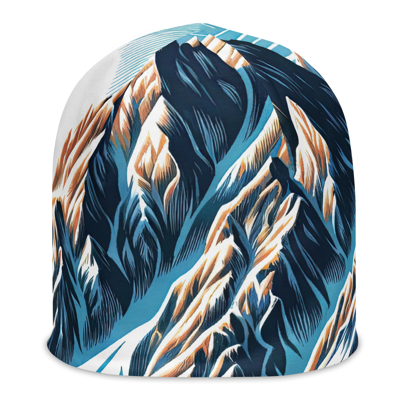 Vektorgrafik eines Wolfes im winterlichen Alpenmorgen, Berge mit Schnee- und Felsmustern - Beanie (All-Over Print) berge xxx yyy zzz L