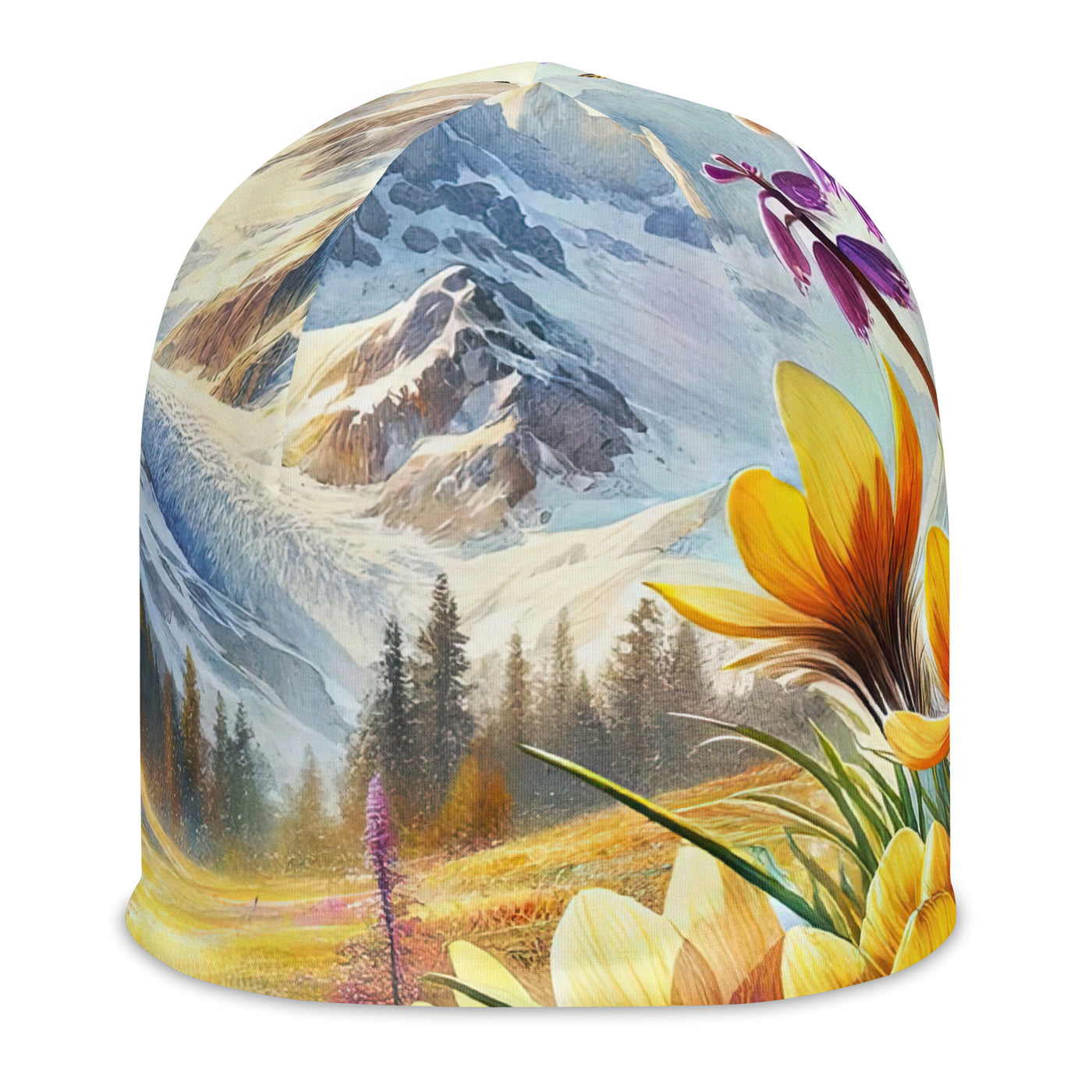 Aquarell einer ruhigen Almwiese, farbenfrohe Bergblumen in den Alpen - Beanie (All-Over Print) berge xxx yyy zzz