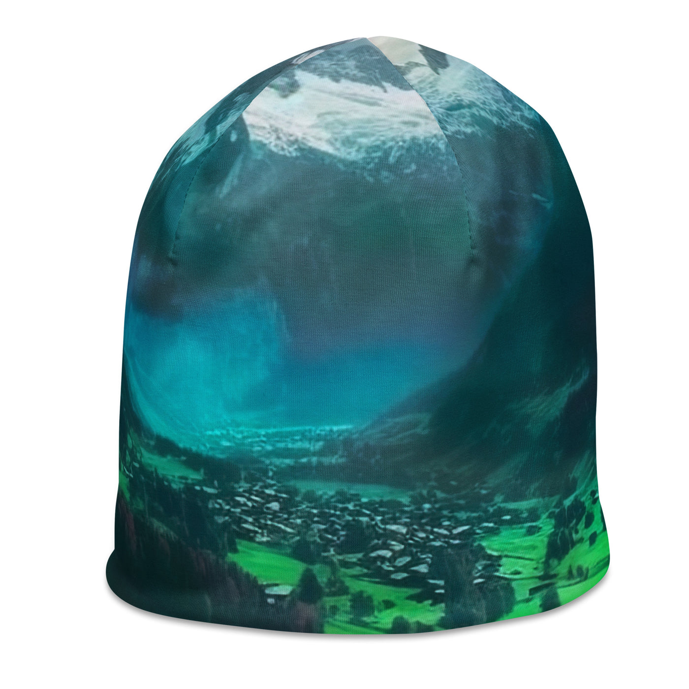 Berglandschaft und Dorf - Fotorealistische Malerei - Beanie (All-Over Print) berge xxx