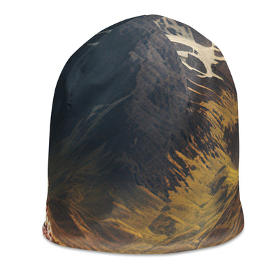 Epischer Berg, steiniger Weg und Blumen - Realistische Malerei - Beanie (All-Over Print) berge xxx