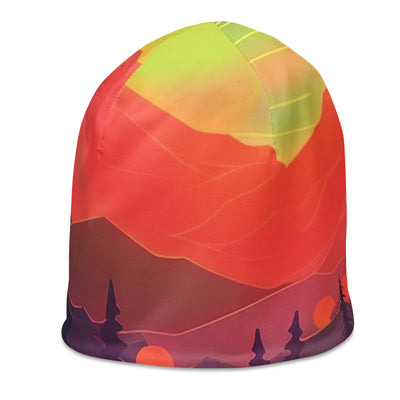 Berge, Fluss, Sonnenuntergang - Malerei - Beanie (All-Over Print) berge xxx