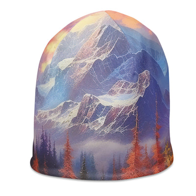 Landschaftsmalerei - Berge, Bäume, Bergsee und Herbstfarben - Beanie (All-Over Print) berge xxx