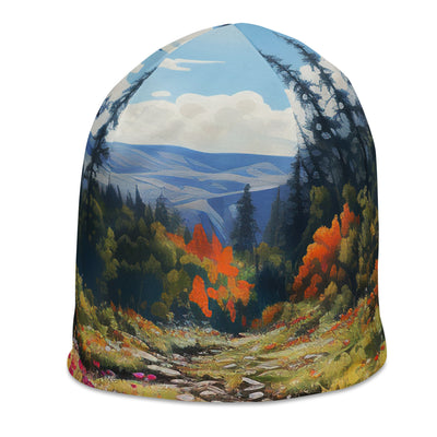 Berge, schöne Blumen und Bach im Wald - Beanie (All-Over Print) berge xxx